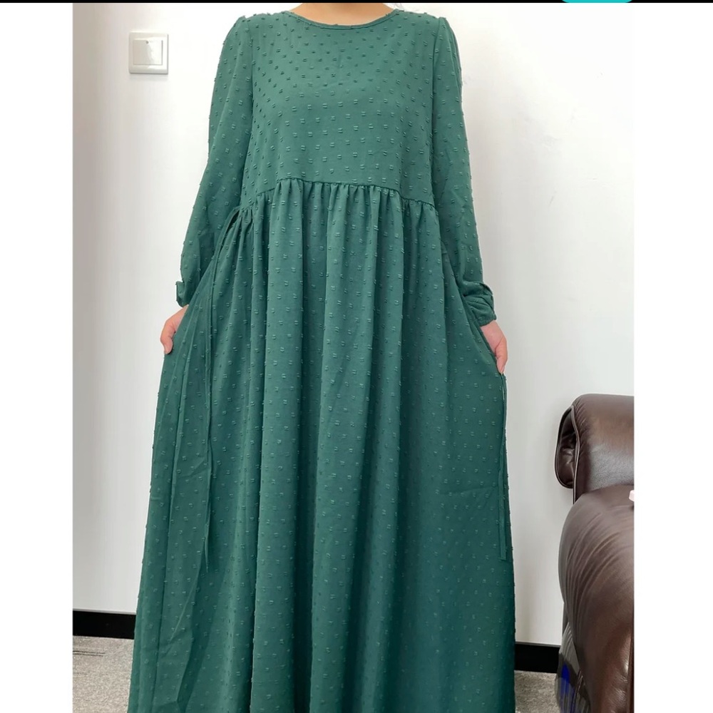 Maxi Dress Super Soft Long Sleeve Round Neck Dot design Abaya